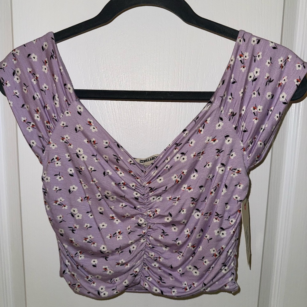 Billabong Light Purple Floral Ruched Women's Top